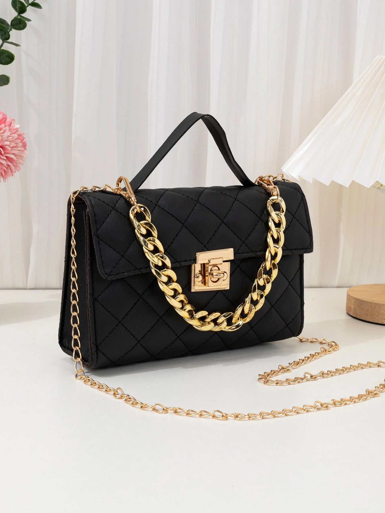 Quilted Square Bag Chain Satchel Bag for Women