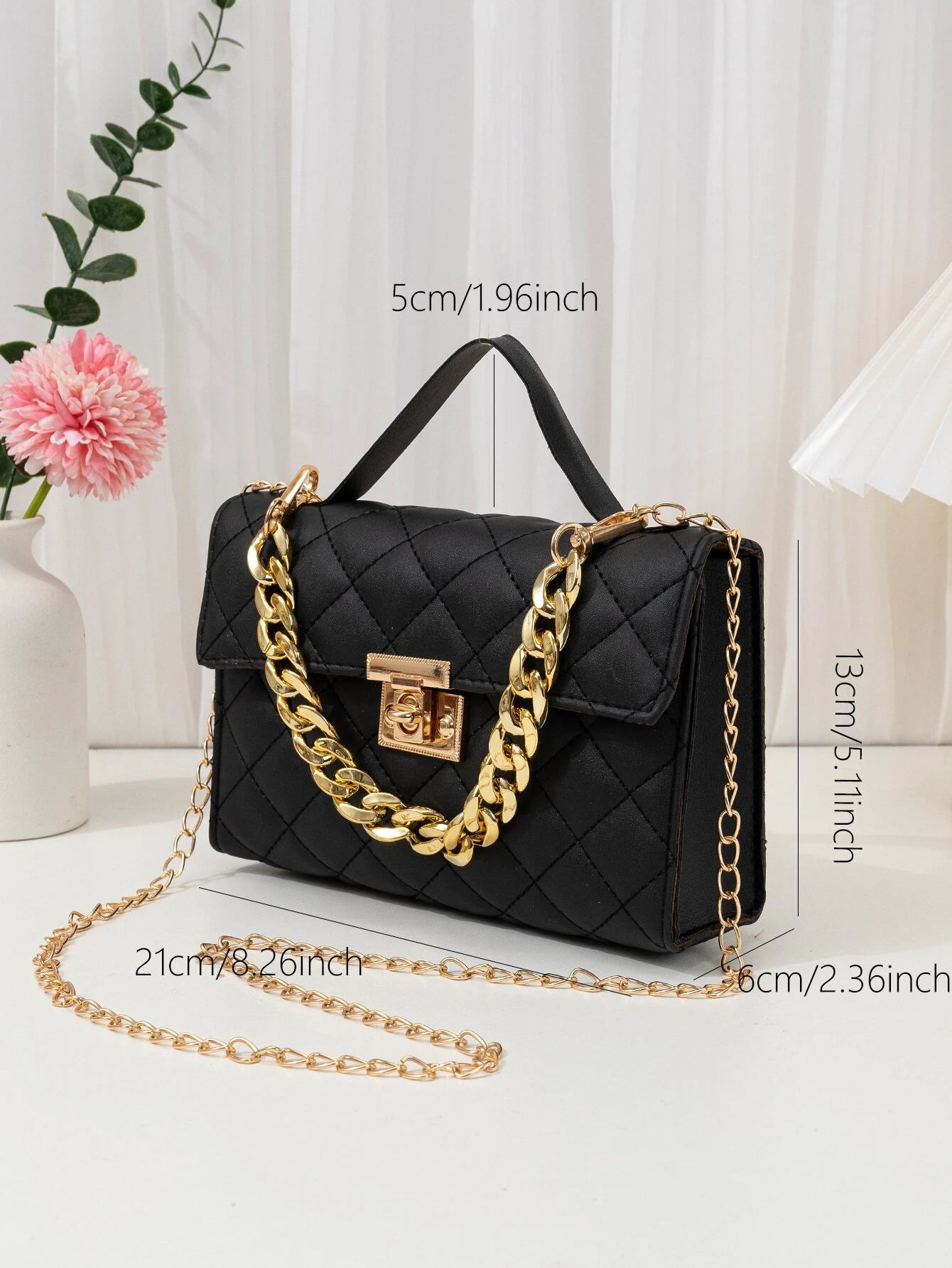 Quilted Square Bag Chain Satchel Bag for Women