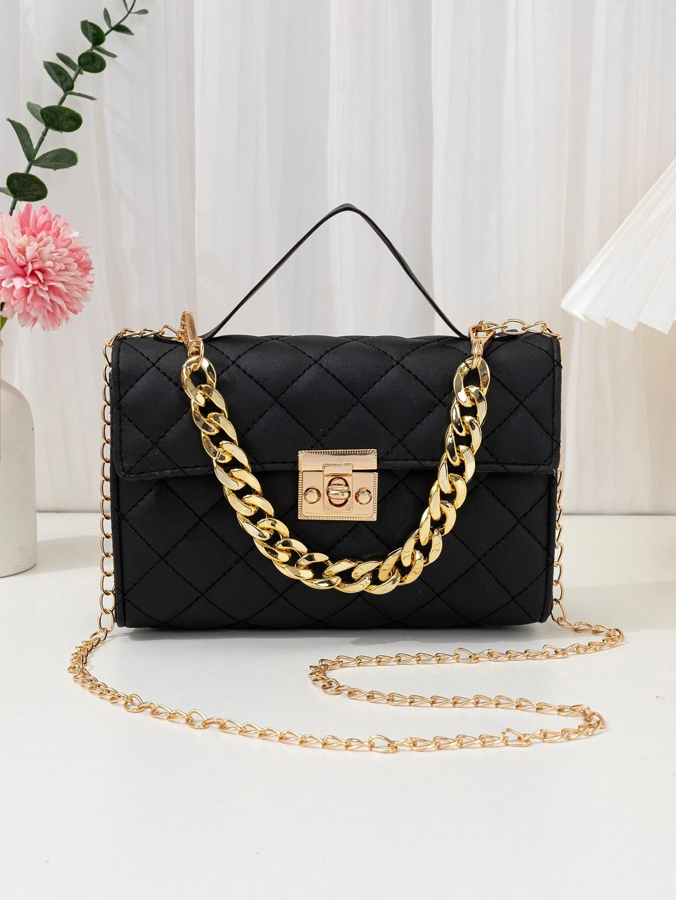 Quilted Square Bag Chain Satchel Bag for Women